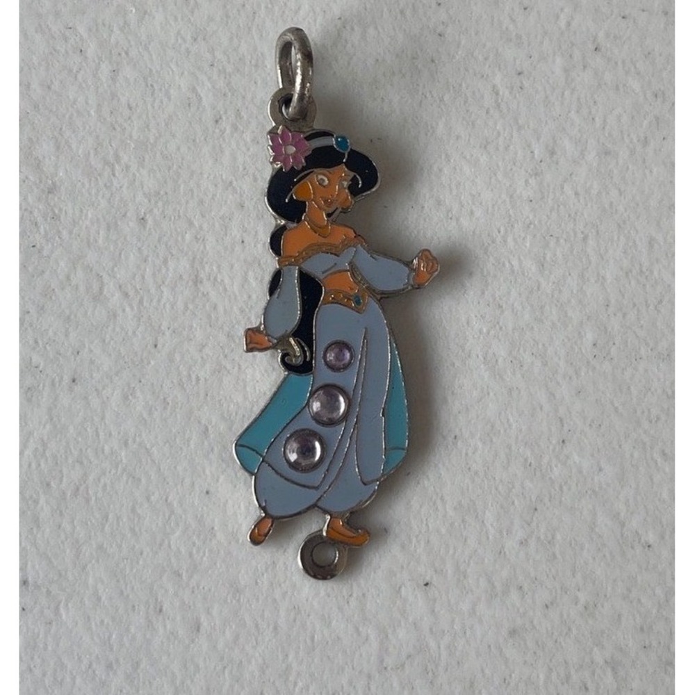Disney Princess Jasmine Enamel Charm Aladdin Rhinestone Silver Tone Pendant